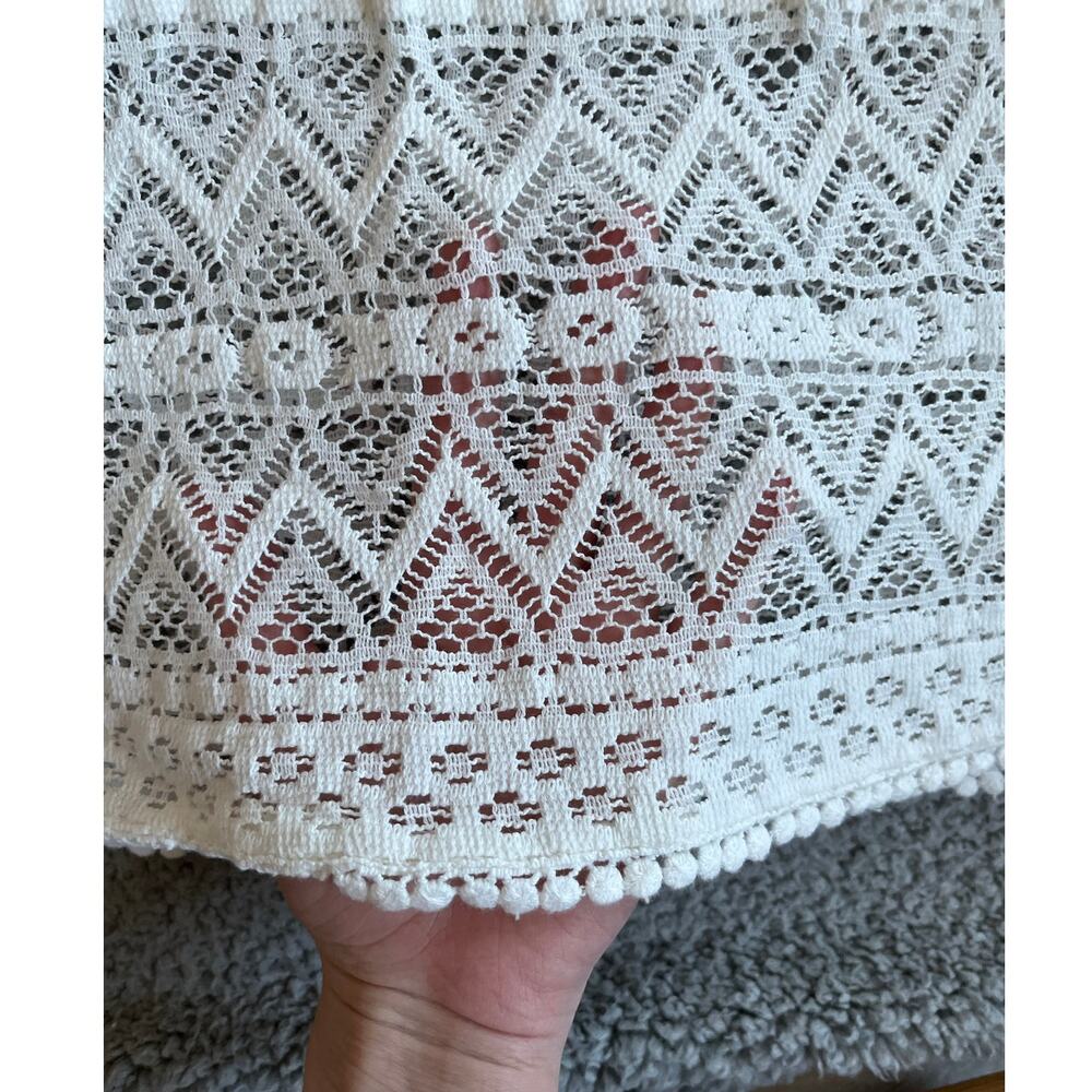 Soma Coverup Mini Dress Medium Crochet Open Knit Sheer Long Sleeve White Beach - Picture 4 of 14